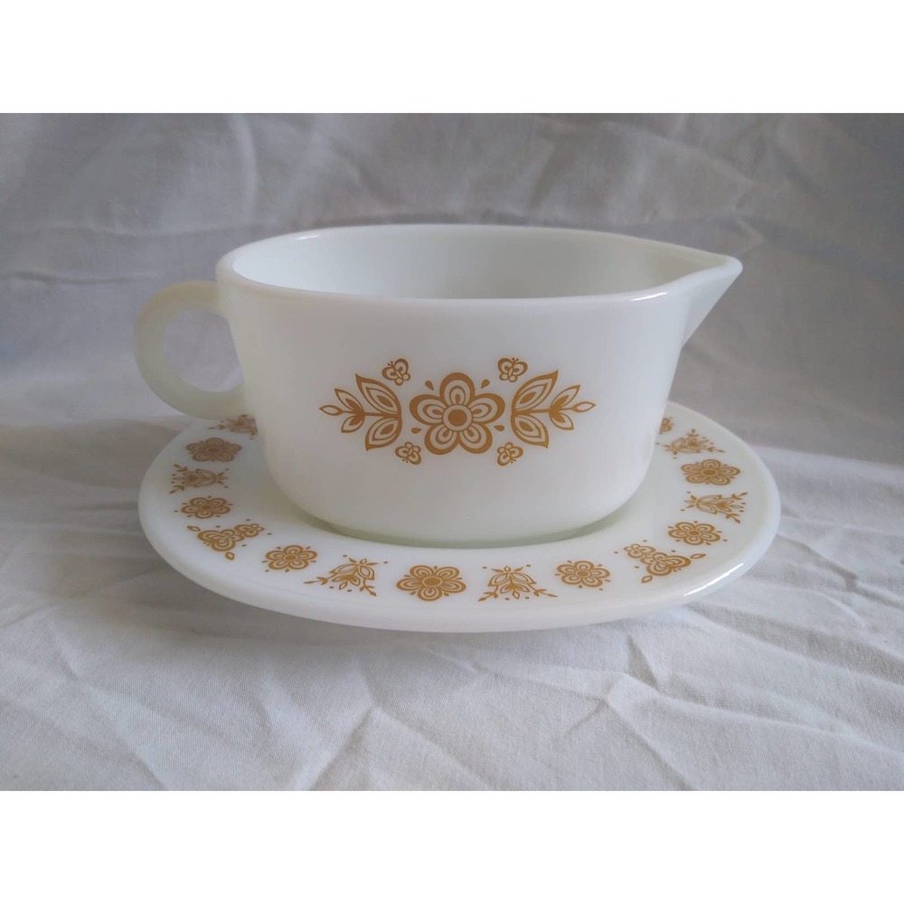 Pyrex butterfly gold gravy boat and saucer